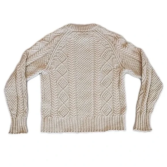 LL Bean Signature Fisherman Sweater Chunky Cable Knit Cottage Cream Womens Sz S - Picture 2 of 11
